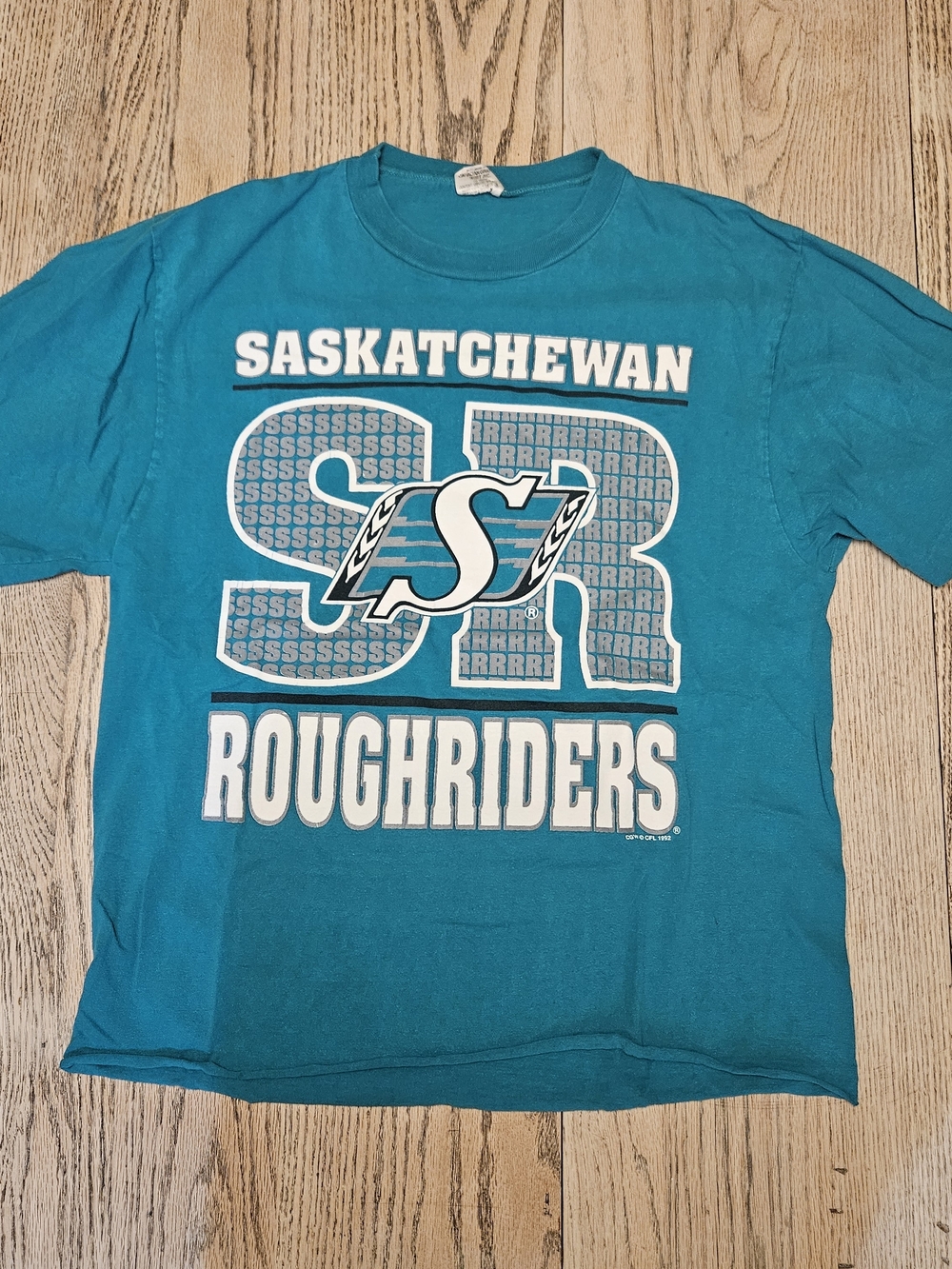 Vintage 1992 Waves Saskatchewan Roughriders Graphic Cropped Tee